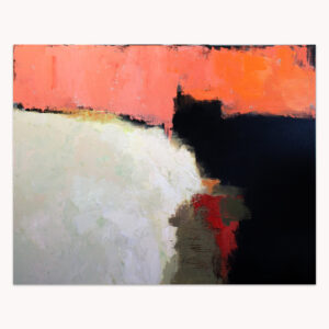 Coral Modulations by Arturo Samaniego, abstract painting of a coral and orange band over white and black masses