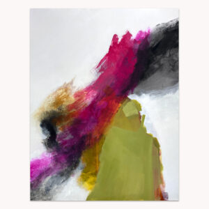Coral Tide by Arturo Samaniego, abstract painting of a diagonal sweep of red, ochre and black across white