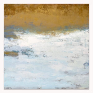 Golden Splendor by Arturo Samaniego, abstract painting of a gold horizon above white and pale blue textured layers