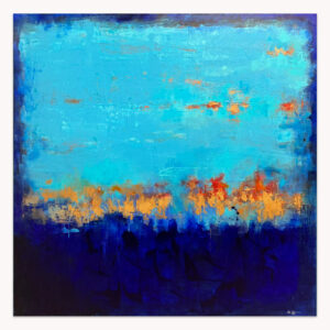Incorruptible Gold #11 by Arturo Samaniego, abstract painting of a bright turquoise field over gold streaks and deep indigo