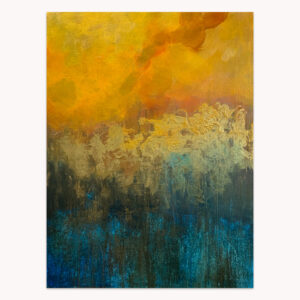 Incorruptible Gold #2 by Arturo Samaniego, abstract painting of a bright gold upper field fading through ochre into deep teal