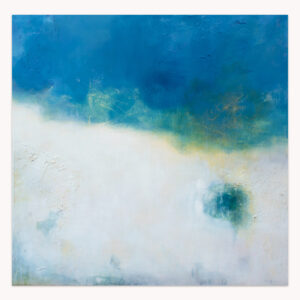 LEST WE FORGET (AZURE) by Arturo Samaniego, abstract painting of azure blue and white fields with a small dark blue spot