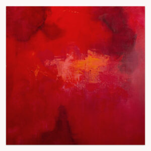 Red Play by Arturo Samaniego, abstract painting of a vivid red field with deeper crimson and orange patches
