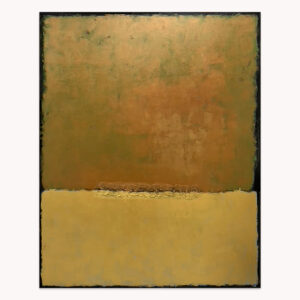 Shimmer by Arturo Samaniego, abstract painting of a bronze field stacked above a band of pale gold