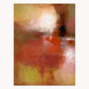 Summer is Leaving by Arturo Samaniego, abstract painting of warm ochre, rust and red layers with soft white patches